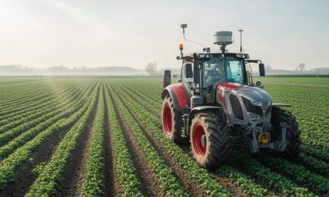 Tractor met gps-techniek rijdt nauwkeurig over een akker bij Tilburg